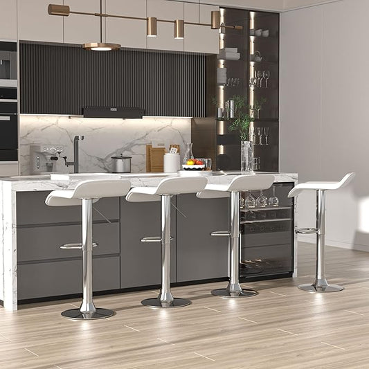 VECELO Bar Stools Set of 2, Swivel Bar Chairs, Adjustable Counter Bar Stools, Modern Armless PVC Stools for Kitchen/Island/Bar/Dining Room/Party, White
