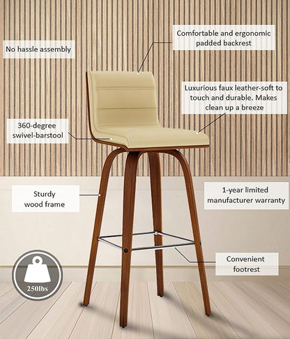 Vienna 30" Swivel Bar Stool in Walnut Wood Finish with Cream Faux Leather - Set of 4