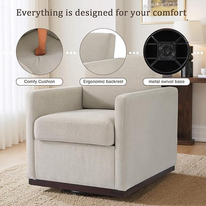 UIXE Swivel Accent Chairs Set of 2, Chenille Upholstered Armchair Comfy Club Chair for Living Room, Mid Century Modern Arm Chair Single Sofa Nook Bedroom Side Reading Seat - Beige