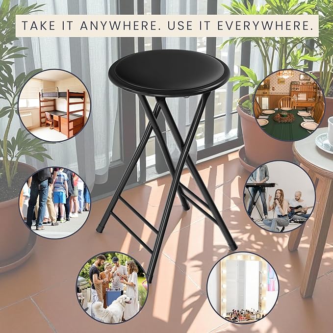 Lavish Home Set of 4 Counter Height Bar Stools – 24-Inch Backless Folding Chairs with 225lb Capacity for Kitchen, Rec Room, or Game Room (Black)