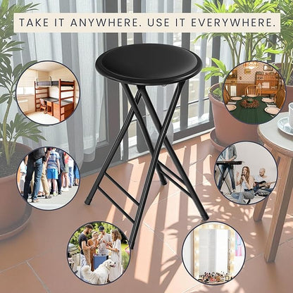 Lavish Home Set of 4 Counter Height Bar Stools – 24-Inch Backless Folding Chairs with 225lb Capacity for Kitchen, Rec Room, or Game Room (Black)