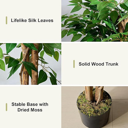 VECELO Artificial Ficus Tree with Sturdy Nursery Pot, 6FT Faux Silk Plant for Indoor Outdoor Home Garden Decor, 2 Pack