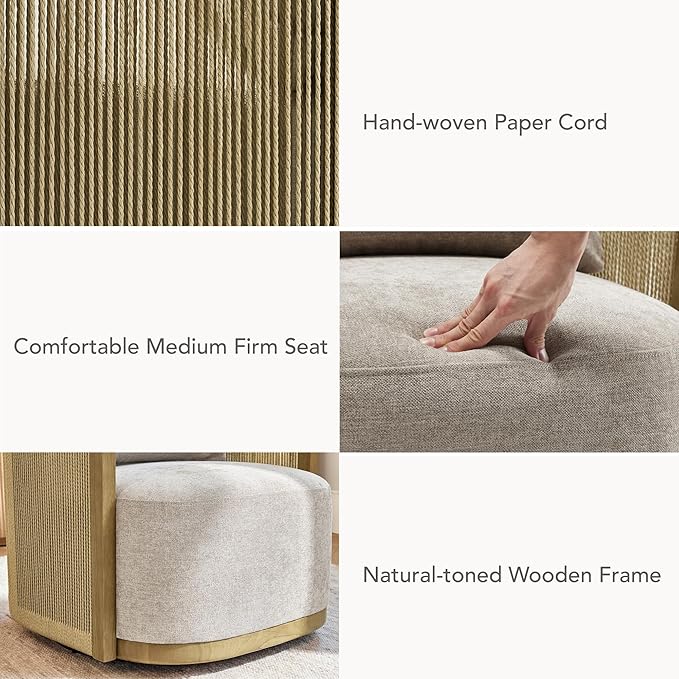 CHITA Braid Swivel Accent Chairs, Modern Comfy FSC Certified Armchair with Paper Cord & Wood Frame for Living Room and Bedroom, Fully Assembled - Linen