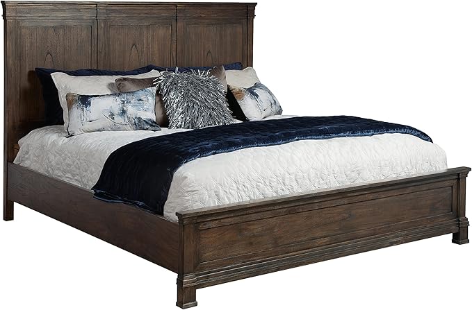 Hekman Furniture Cal King Bed Linwood Finish, Mindi Solids & Veneers Sturdy Material Wide Space Bedroom Furniture, Dentil Molding Headboard with 3 Overlay Panels Best Bed Frame for Farmhouse