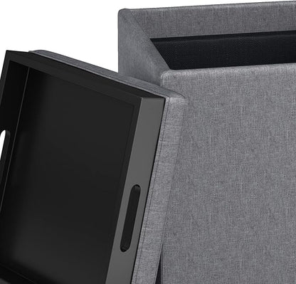 SIMPLIHOME Rockwood 18 inch Wide Contemporary Square Cube Storage Ottoman with Tray in Slate Grey Linen Look Fabric, Assembled, For the Living Room, Entryway and Family Room