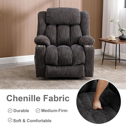 Power Lift Recliner Chair, 350lb Capacity with 8-Point Massage & Heating, USB/Type-C Ports & Cup Holders, Heavy Duty Chenille Recliner for Elderly, Grey