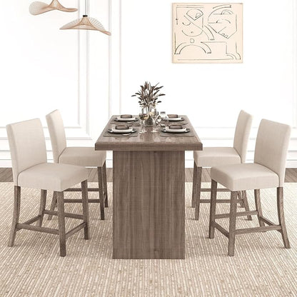 COSTWAY Upholstered Counter Height Stools Set of 4, Bar Stools w/Ergonomic Backrest, Solid Wood Frame, 24.5” Fabric Counter Height Chairs for Kitchen Island, Dining Room, Pub (Beige)