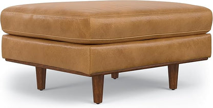 SIMPLIHOME Morrison Mid-Century Modern 72 inch Wide Sofa with Ottoman Set in Sienna Genuine Leather for the Living Room and Family Room