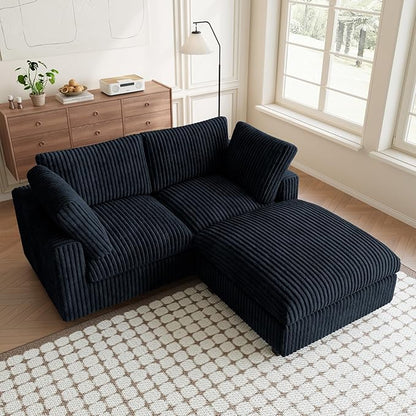 Modular Sectional Sofa, L Shaped Sofa with Ottoman, 78.74" Oversized Loveseat, Plush Deep Seat Sleeper Couches for Living Room, Apartment, Couch Cushion Covers Removable, Black