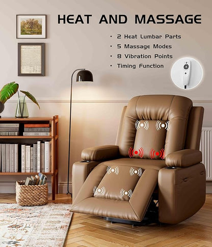 GarveeHome Oversized Wide Power Lift Recliner Chair - Heat and Massage, Faux PU Leather, Adjustable Back and Legs, Electric Lift Chair Designed for The Elderly and People with Mobility impaired