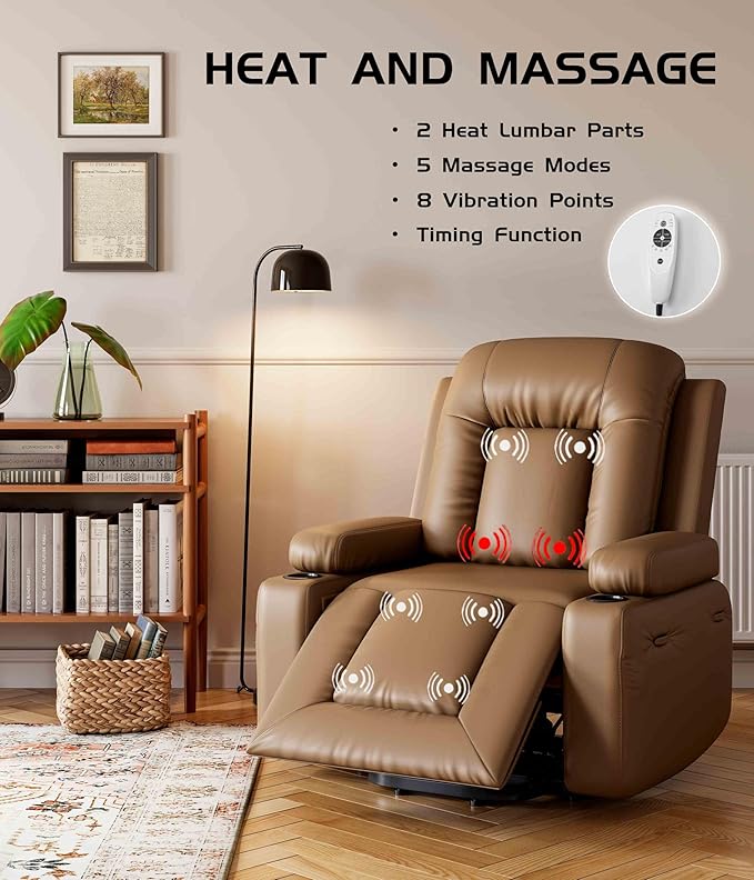 GarveeHome Power Lift Recliner Chair - Heat and Massage, Adjustable Back and Legs, PU Leather Electric Lift Chair Designed for The Elderly and People with Mobility impaired