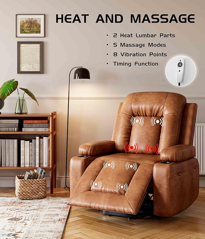 GarveeHome Oversized Wide Power Lift Recliner Chair - Heat and Massage, Faux PU Leather, Adjustable Back and Legs, Electric Lift Chair Designed for The Elderly and People with Mobility impaired