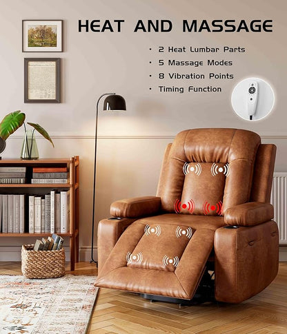 GarveeHome Oversized Wide Power Lift Recliner Chair - Heat and Massage, Faux PU Leather, Adjustable Back and Legs, Electric Lift Chair Designed for The Elderly and People with Mobility impaired