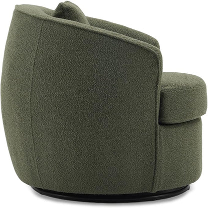 Swivel Accent Chair, Modern Upholstered Boucle Barrel Arm Chairs with Pillow for Living Room, 360 Degree Round Swivel Sherpa Armchair with Round Base for Bedroom Club (1, Green)