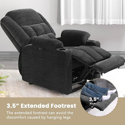 EONIX Dual Motor Lay Flat Power Lift Recliner Chair for Elderly, Electric Recliner Lift Chair for Adults with Heat and Massage, Cup Holders, 400lbs Heavy Duty, SLRY014062, Dark Grey