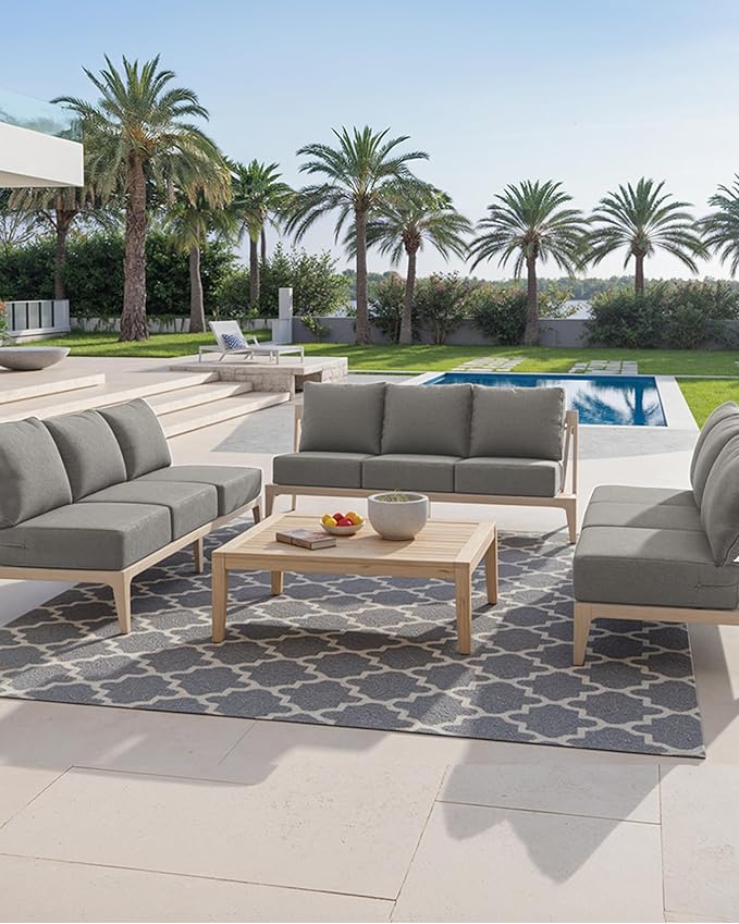 Luxury 24x24x6 Inch Outdoor Cushions for 5 Peice Patio Furniture Set - Set of 5 Water-Resistant Pillow for Dining Rocking Swivel Chairs Loveseat Couch Sectional Sofa - Grey