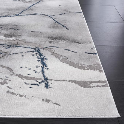 SAFAVIEH Craft Collection Area Rug - 8' Square, Ivory Grey & Blue, Modern Abstract Design, Non-Shedding & Easy Care, Ideal for High Traffic Areas in Living Room, Bedroom (CFT877M)