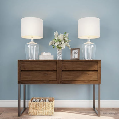 Lavish Home Glass Cloche Table Lamps – Set of 2 Modern Farmhouse Accent Lights with LED Bulbs – Home Décor for Bedroom, Living Room, or Office