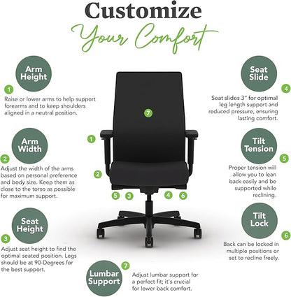 HON Ignition 2.0 Mid Back Task Chair, Spectrum Mesh, Advanced Synchro-Tilt Control, Office Chair with Lumbar Support, Height and Width Adjustable Arms, Black Frame, Blueberry