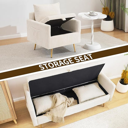 Furnimart 3-Piece Storage Sectional Sofa and Couch Set, Corduroy Loveseat with 2pc Accent Single Chairs, Small Living Room Furniture Set for Apartment, Tiny Homes and Lofts, 3PC-Beige