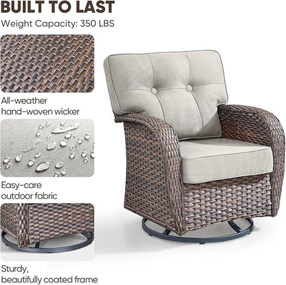 5-Piece Rotating Balcony Chair Set with 31-inch T-Shaped Wide backrest - Rattan Outdoor Rotating Balcony Chairs, Wide backrest Comfortable Outdoor Sliding Chair - Brown | Beige