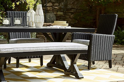 Signature Design by Ashley Beachcroft Casual Nuvella Weather Resistant Fabric Outdoor Bench with Cushion, Light Gray & Black