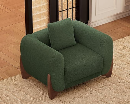 Morden Fort Sherpa Boucle Couch Armchair Single, Modern Sofa Upholstered Deep Chair with Soft Throw Pillow Skin-Friendly Minimalist Accent Chair Compatible with Sofa Set Couch for Living Room, Green