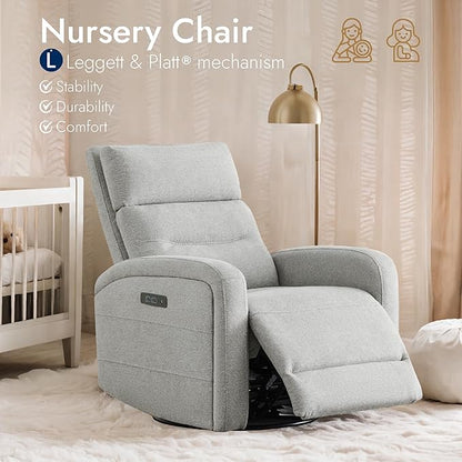 Watson & Whitely Swivel Power Recliner with Adjustable Headrest, Recliner Chairs for Adults, Small Glider Rocker for Living Room, Fabric in Dove Grey