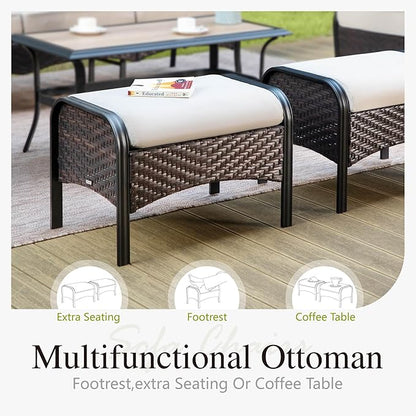 Sophia & William Patio Furniture Set with Fire Pit Table, 6 PCS Metal Outdoor Conversation Set with Fire Pit Table, 2 Sofa Chairs,2 Ottoman, 3-Seater Couch for Outdoor Seating, Backyard, Porch