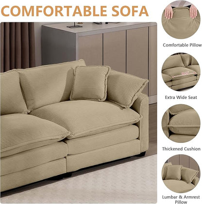 mikibama Luxury 2 Piece Sofa Set, 3-Seater & Loveseat Couch Set, Modern Corduroy Comfy Cloud Couches Set for Living Room Office with 4 Armrest Pillows and 5 Toss Pillows, Camel