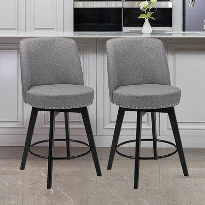 MINCETA Bar Stools Set of 2, 26 Inch Upholstered Barstools with High Back and Footrest, Swivel Counter Height Barstools for Kitchen Island Home Bar Gray