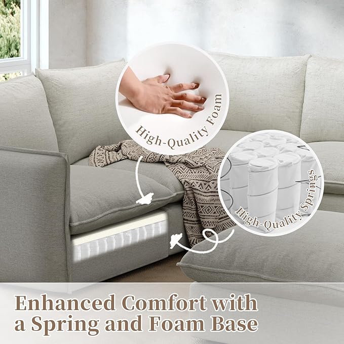 Waterproof Cloud Sectional Sofa for Living Room,High Backrest Down Filled Couches,5 Seater Oversized Modular V-Shaped Sofa,Detachable Couch Covers,Light Grey