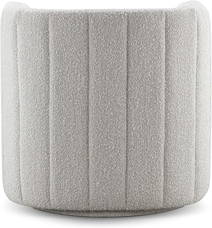 CHERS Rivet Mid-Century Modern Swivel Armchair, Bouclé Fabric Channel-Tufted Accent Chair, 360-Degree Rotating Lounge Chair with Ergonomic Design for Living Room, Bedroom, Home Theater, Light Gray