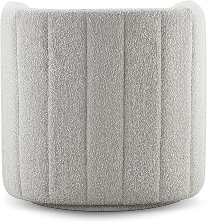 CHERS Rivet Mid-Century Modern Swivel Armchair, Bouclé Fabric Channel-Tufted Accent Chair, 360-Degree Rotating Lounge Chair with Ergonomic Design for Living Room, Bedroom, Home Theater, Light Gray
