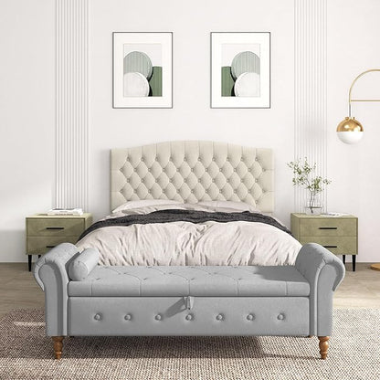 Queen Headboard Only, Upholstered Headboard Queen for Adjustable Bed Linen Tufted Queen/Full Size Wall Mounted Head Board with Solid Wood Legs Head Board, Ivory