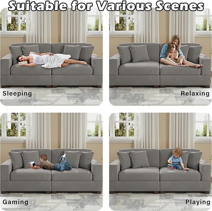 Modular Sectional Couches for Living Room, 82.6" Modern Loveseat 2-Seater Sofa Couch, Upholstered Couches for Living Room Bedroom, Light Grey