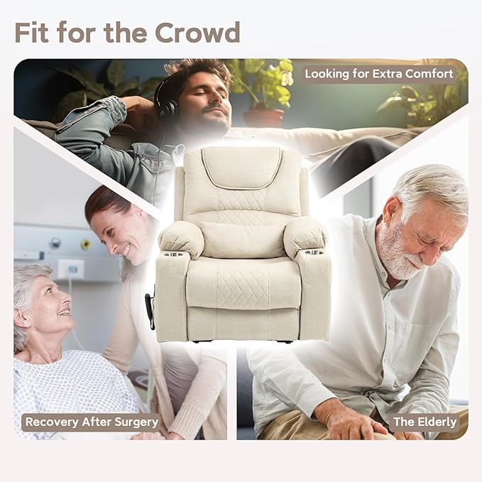 25''Oversized Recliner Chair/Lift Chair, Power Lift Recliner Chair for Elderly, Electric Recliner Chairs for Adults with Massage and Heat, Double Motor Lay Flat Recliner with Cup Holder, Side Pocket