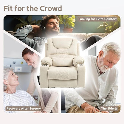 25''Oversized Recliner Chair/Lift Chair, Power Lift Recliner Chair for Elderly, Electric Recliner Chairs for Adults with Massage and Heat, Double Motor Lay Flat Recliner with Cup Holder, Side Pocket