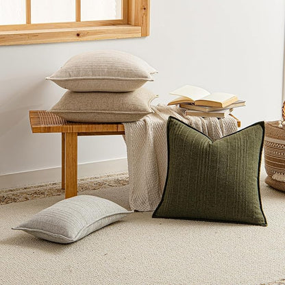 a moment Christmas Linen Pillow Covers Set of 2,Boho Farmhouse Throw Pillowcases Neutral Textured Decorative Covers for Couch Sofa,Soft Linen Blend Accent Case Cushion Home Decor 22"x22"Dark Green