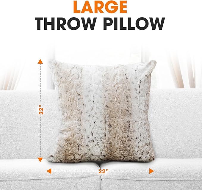 Cheer Collection Embossed Faux Fur Throw Pillows - Set of 2 Lumbar Couch Pillows, 22" x 22" - Snow Leopard