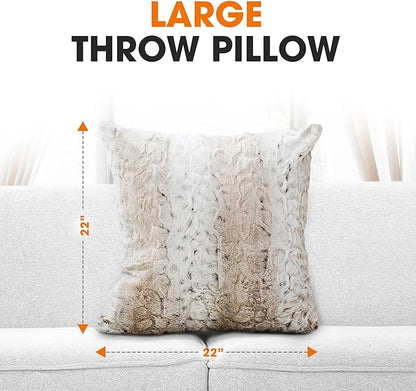 Cheer Collection Embossed Faux Fur Throw Pillows - Set of 2 Lumbar Couch Pillows, 22" x 22" - Snow Leopard