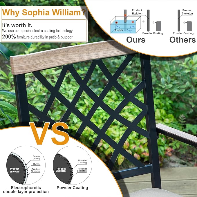 Sophia & William Outdoor Swivel Metal Chairs Set of 4, Patio Dining Chairs with Cushions, Strong Capacity Furniture Set for Garden Backyard Support 300lbs
