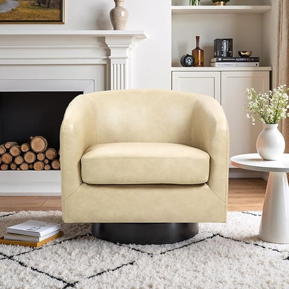 Lumibee Swivel Accent Chair, Faux Leather Swivel Barrel Chair for Living Room, Modern Comfy Upholstered Round Armchair Single Sofa Chair for Bedroom, Club-Cream