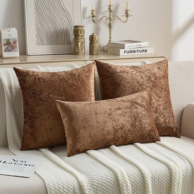 FUTEI Dark Brown Flannel Throw Pillow Covers 12x20 Inch Set of 2,Soft Dimensional Textured Lumbar Pillow Cases,Modern Home Decor for Couch Living Room