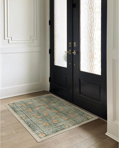RUGGABLE x Morris & Co Washable Area Rug – Pimpernel Vintage Green 3x5, Stain-Resistant, Non-Slip – Small Machine Washable Rugs for Living Room, Bedroom, Hallway, Entryway & Office–with Cushioned Pad