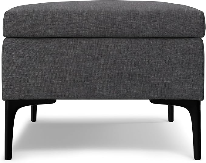 SIMPLIHOME Rebecca 48 inch Wide Mid Century Modern Rectangle Large Coffee Table Storage Ottoman with Lift up Lid in Slate Grey Polyester , Assembled, For the Living Room, Entryway and Family Room