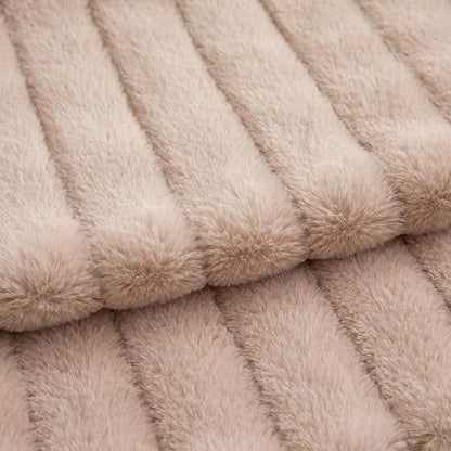 Pack of 2 Faux Fur Throw Pillow Covers 16x16 Inch Striped Decorative Soft Plush Couch Pillow Case Home Decor for Bed, Sofa, Living Room Beige
