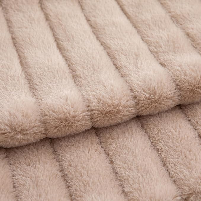 Pack of 2 Faux Fur Throw Pillow Covers 20x20 Inch Striped Decorative Soft Plush Couch Pillow Case Home Decor for Bed, Sofa, Living Room Beige