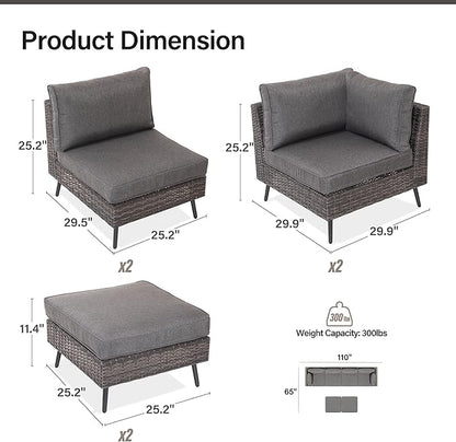 LAUSAINT HOME Outdoor Patio Furniture, 6 Piece Outdoor Sectional Sofa PE Rattan Wicker Patio Conversation Sets,All Weather Patio Furniture Set with Thick Cushions for Garden, Poolside, Backyard (Grey)