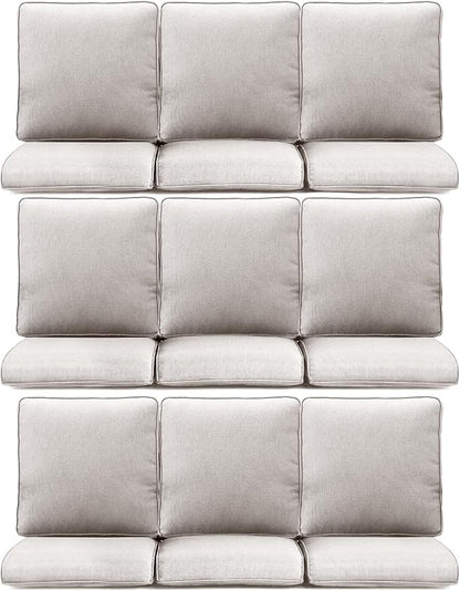 9-Piece Outdoor Patio Cushion Set - Fade & Water Resistant with Removable Olefin Cover, 22x24x4 Inch Memory Foam Cushions for Wicker Sectional Sofa – Beige/Regular